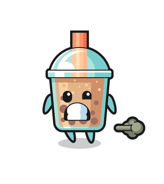 The illustration of the bubble tea cartoon doing fart