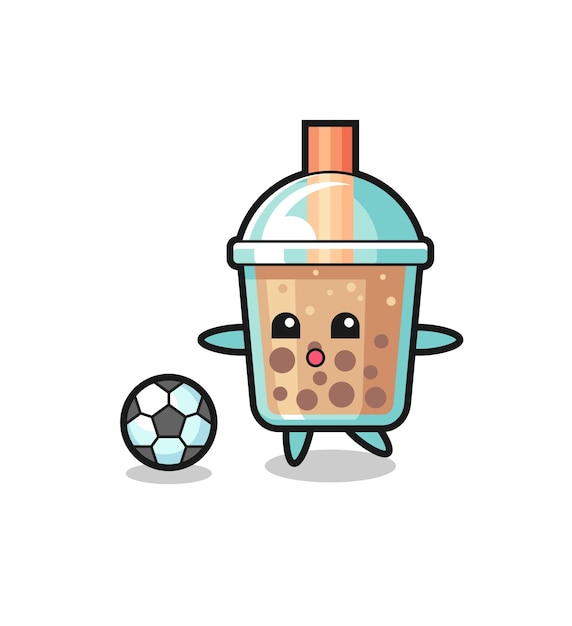 Illustration of bubble tea cartoon is playing soccer