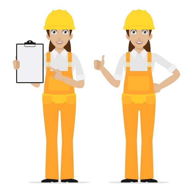 Illustration builder woman showing thumbs up, format EPS 10