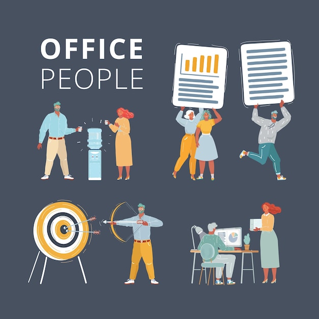 Illustration of Business characters scene Teamwork in modern business office Office