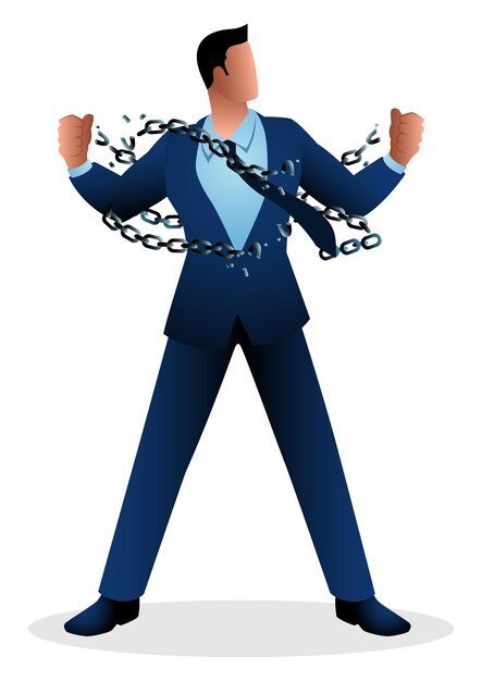 Vector illustration of a businessman breaking chains