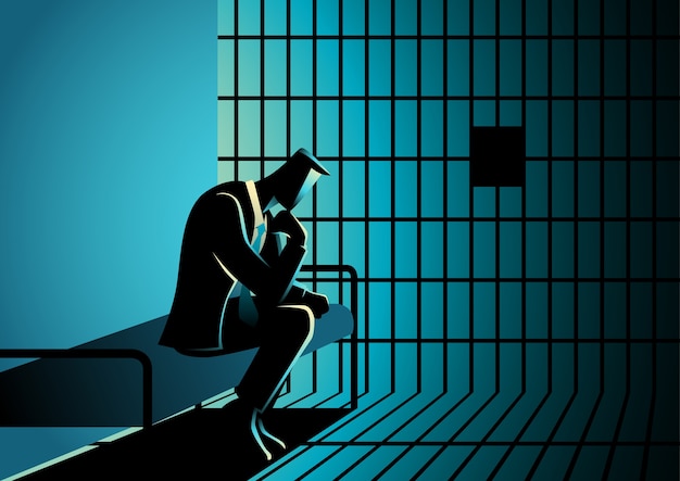 Illustration of a businessman in jail