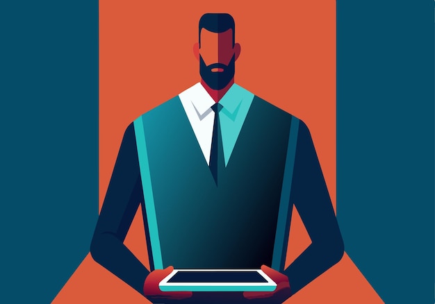 Illustration of a businessman using a tablet for work