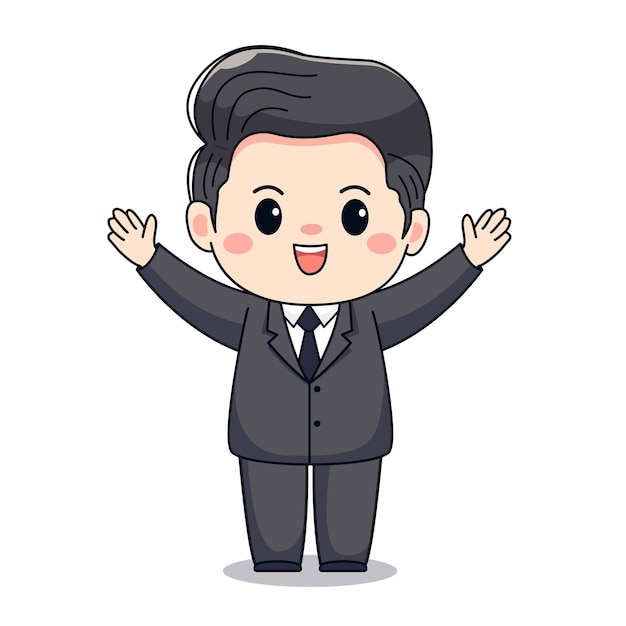 Illustration of a businessman with hands up Cute kawaii chibi character design