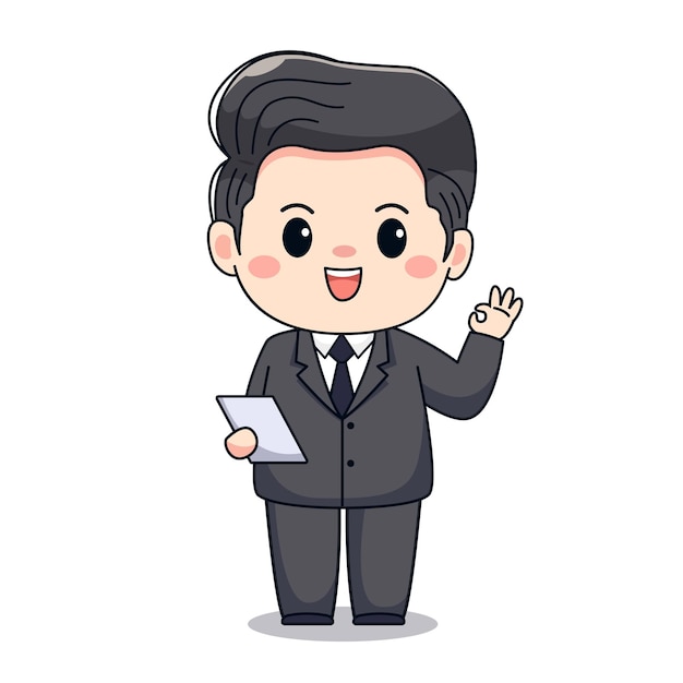 illustration of a businessman with ok sign Cute kawaii chibi character design