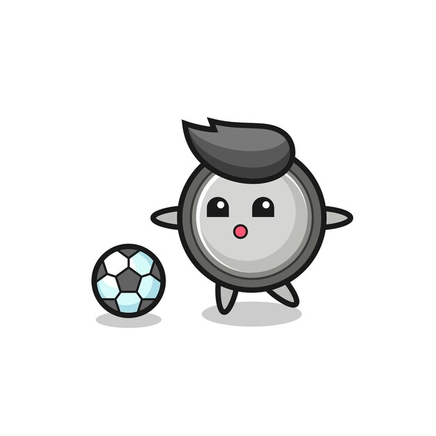 Vector illustration of button cell cartoon is playing soccer