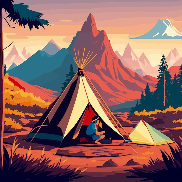 Illustration camping site indian native american