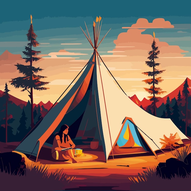 Illustration camping site indian native american