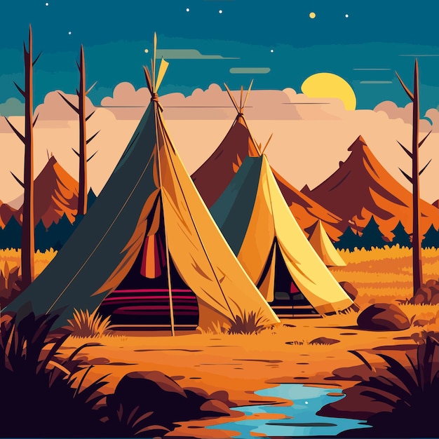 Illustration camping site indian native american