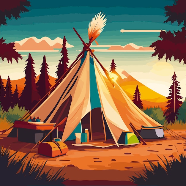 Illustration camping site indian native american