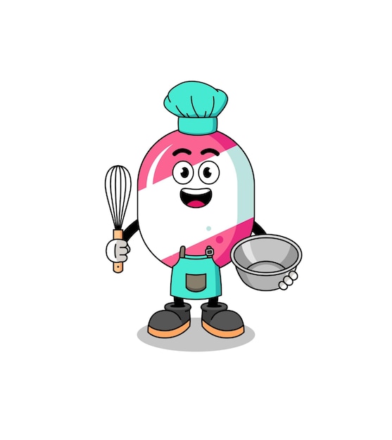 Illustration of candy as a bakery chef