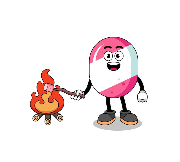 Illustration of candy burning a marshmallow