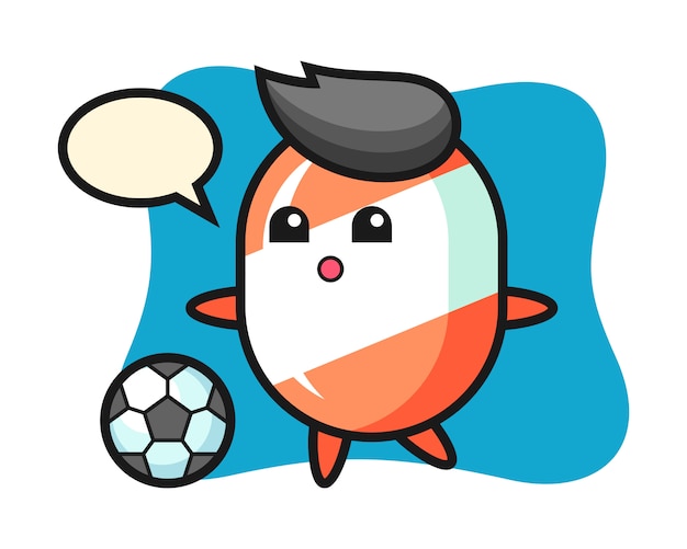 Illustration of candy cartoon is playing soccer