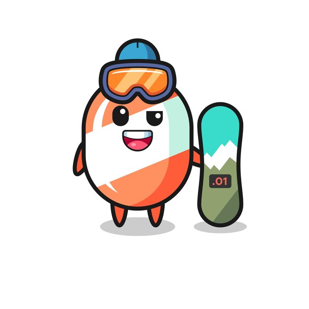 Illustration of candy character with snowboarding style