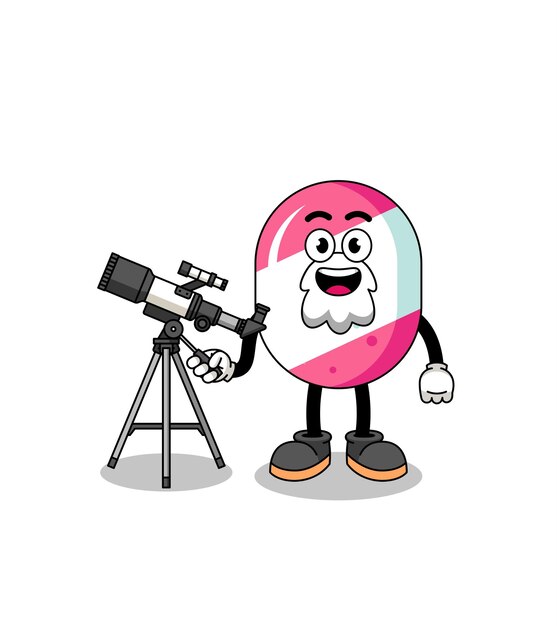 Illustration of candy mascot as an astronomer