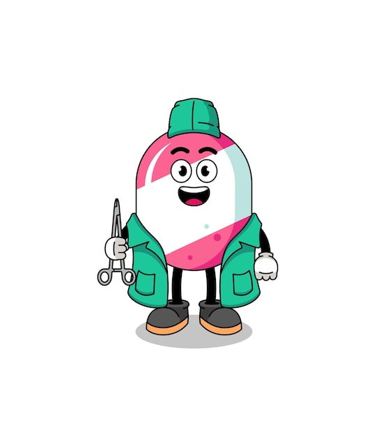 Illustration of candy mascot as a surgeon