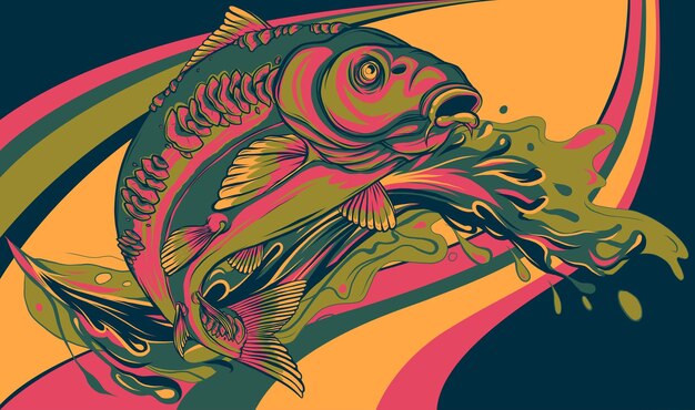 illustration of carp with splashing water