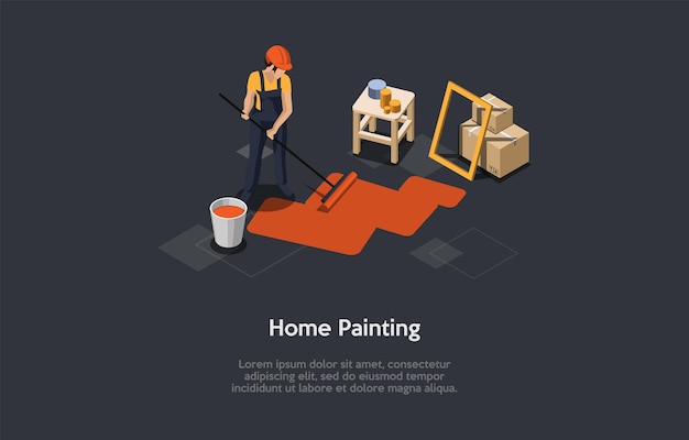 Vector illustration in cartoon 3d style. home painting concept design