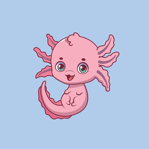 Illustration of a cartoon axolotl on colorful background