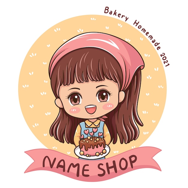 Illustration of cartoon character female baker