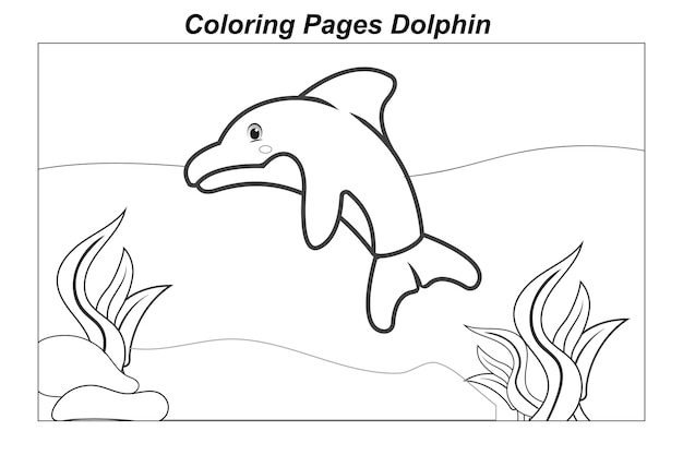 illustration in a cartoon Coloring pages Marine wild animals ittle cute baby dolphin underwater