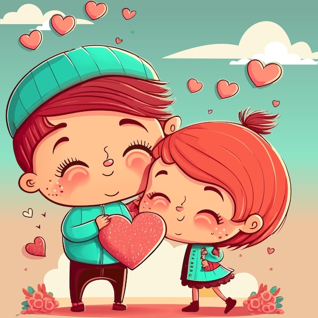 Illustration of cartoon couple in valentine day. Love, love story, relationship. Vector design conce