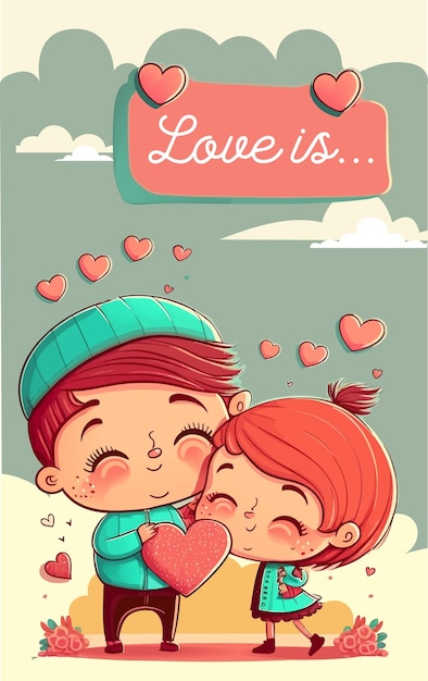 Illustration of cartoon couple in valentine day. Love, love story, relationship. Vector design conce