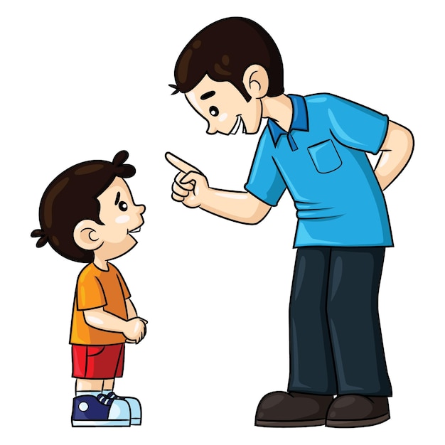 Illustration cartoon of cute father advising his son