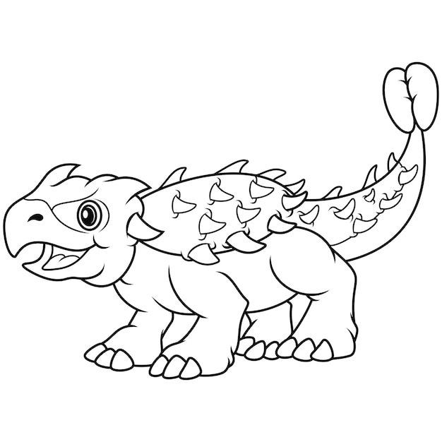 Illustration of Cartoon Dinosaur ankylosaurus line art