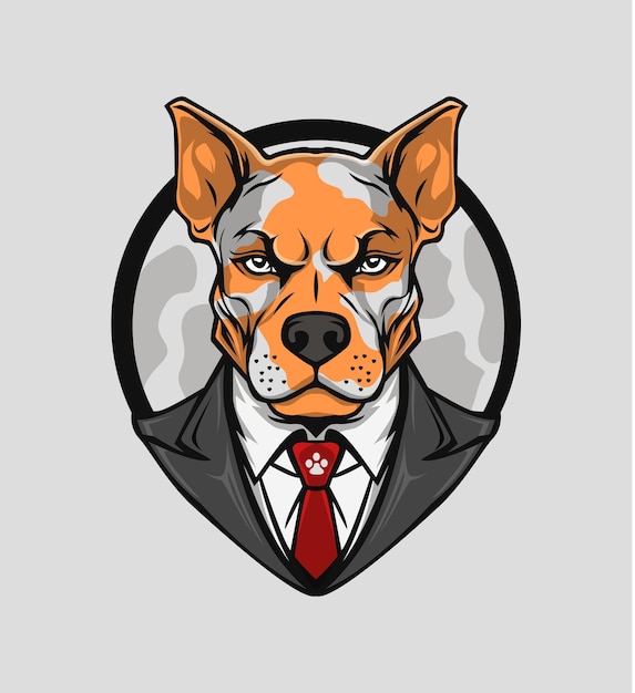 illustration cartoon dog half body with a suit and tie isolated on white