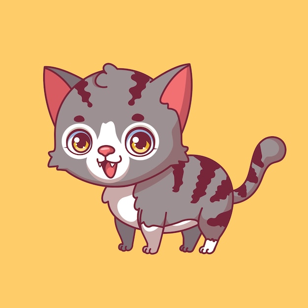 Illustration of a cartoon domestic cat on colorful background