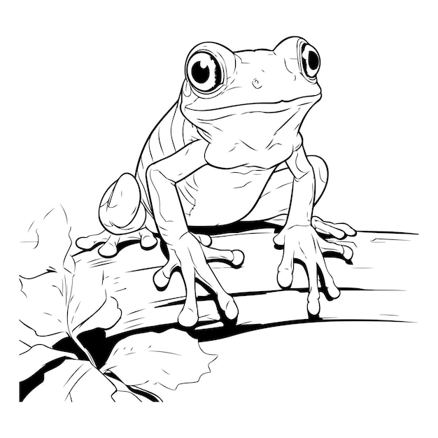 Vector illustration of a cartoon frog on a branch sketch for your design