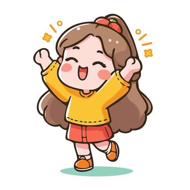 An illustration of a cartoon girl raising her hands