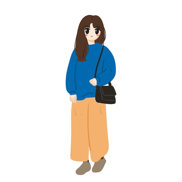 illustration of cartoon girl with simple outfit fashion