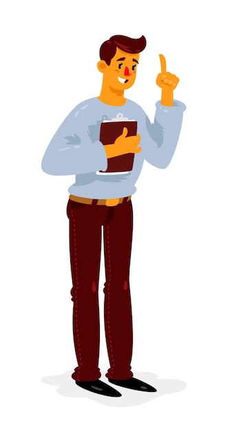 Illustration of a cartoon man with a folder   The manager in an exclamation position