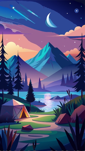 Illustration Of Cartoon Night Nature Scene