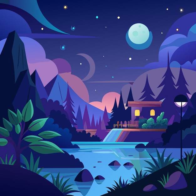 Illustration Of Cartoon Night Nature Scene