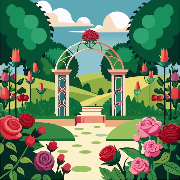 Illustration Of Cartoon Rose Garden