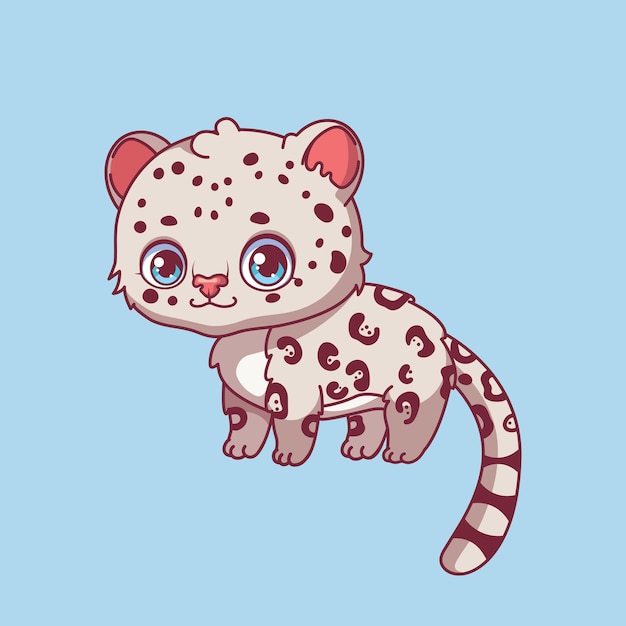 Illustration of a cartoon snow leopard on colorful background