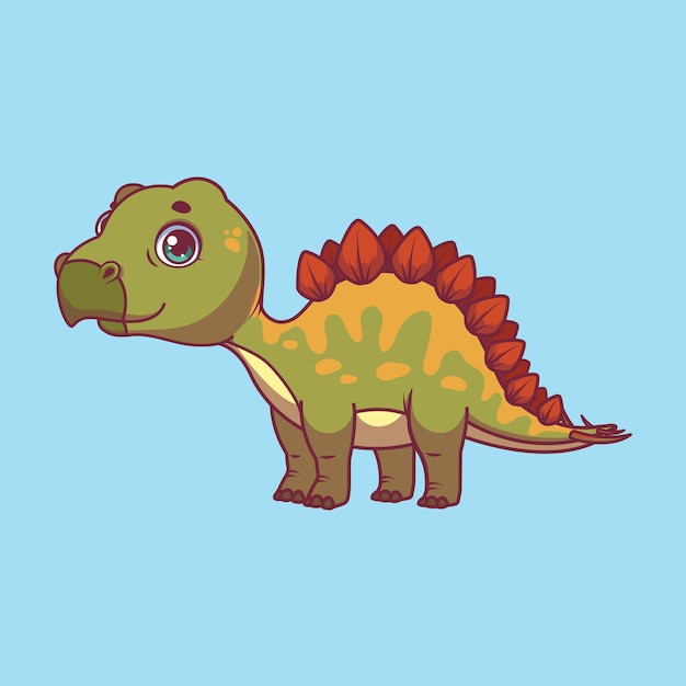 Illustration of a cartoon stegosaurus on colorful background