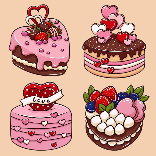 Illustration of cartoon valentine cake