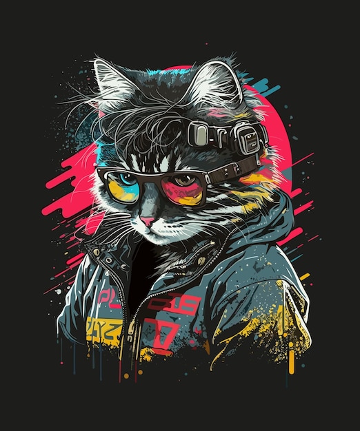 Illustration of a cat design based on cyberpunk style