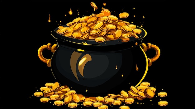 Illustration of Cauldron or Black Pot Full of Gold