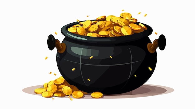 Illustration of Cauldron or Black Pot Full of Gold