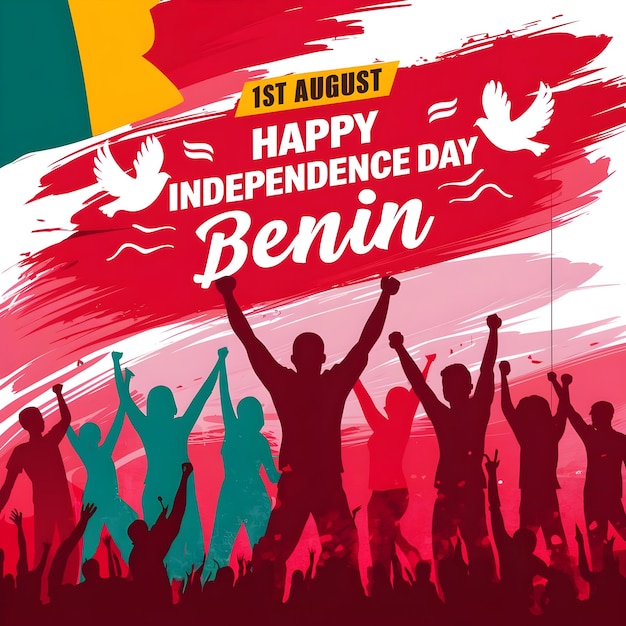 Illustration celebrating Benins Independence Day on 1st August Silhouettes of people raising their