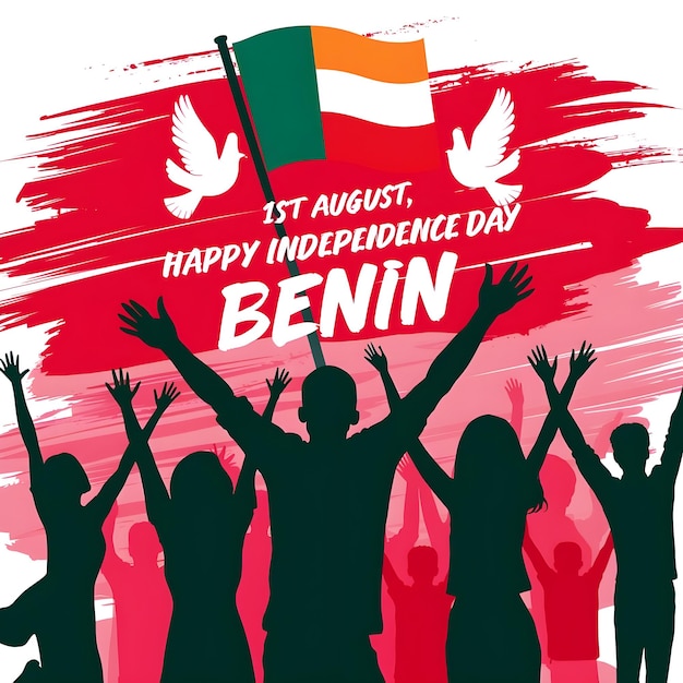 Illustration celebrating Benins Independence Day on 1st August Silhouettes of people raising their