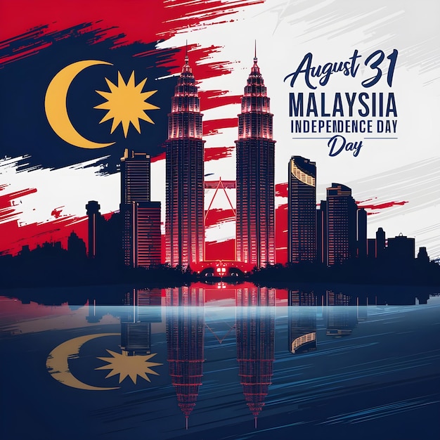 illustration celebrating Malaysias Independence Day on August 31 a skyline silhouette of Kuala Lump