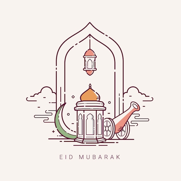  illustration for the celebration of eid mubarak with line art design