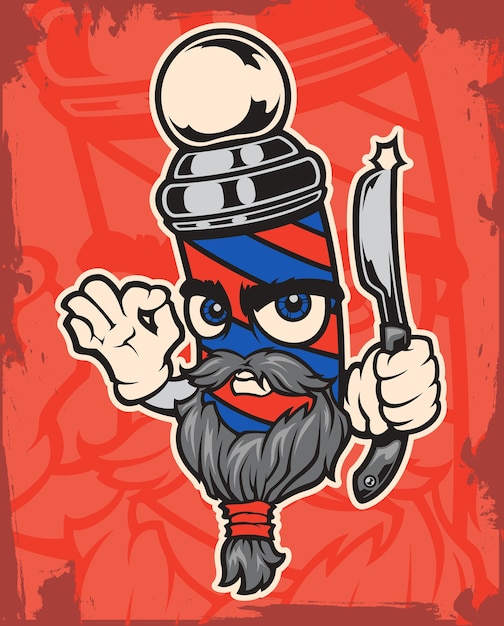  illustration of the character barber on a red background.