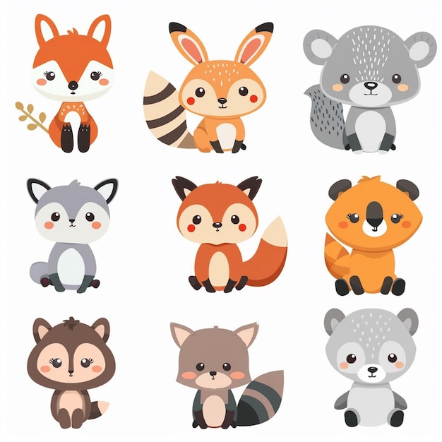 Vector illustration character vector cute animal cartoon happy set design baby graphic funny is